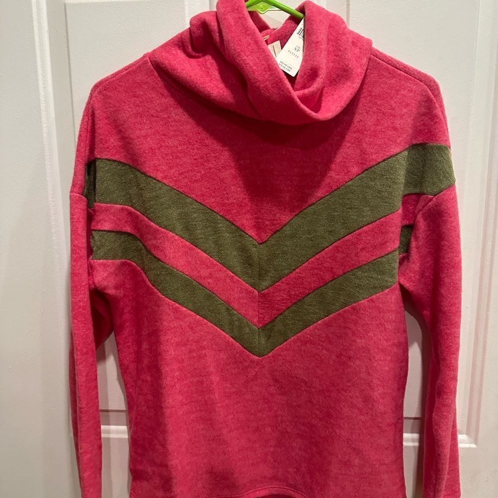 Anthropologie small fuzzy sweater cowl turtleneck pink - Picture 3 of 7